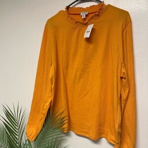 J Crew Women Long Sleeve Ruffle Neck Top Shirt 
Size - Large
Color - Mustard